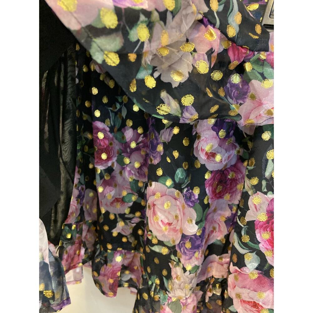 Smak Parlor Floral Gold Polka Dot True Wrap Ruffle Skirt NEW Size Large - Picture 8 of 13